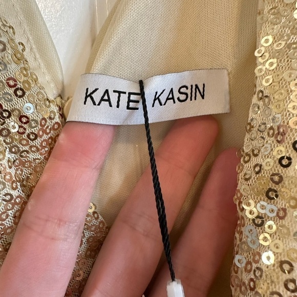 NWT Kate Kasin gold sequin evening gown, zip back, fully lined, size 8 - Picture 4 of 11